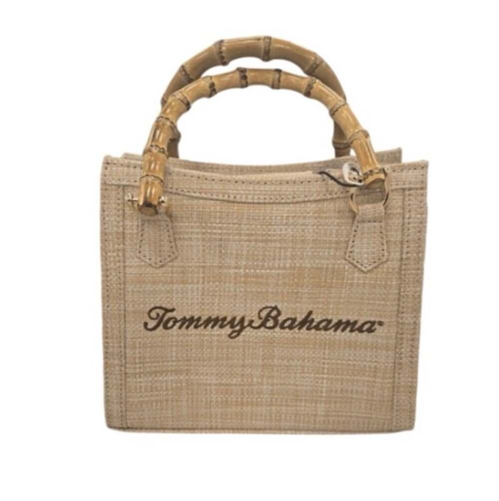 Tommy Bahama Natural Beige Small Tote with Bamboo Handles
